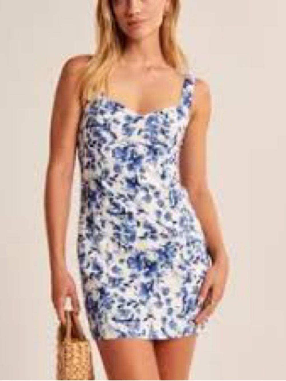 NWT Abercrombie & Fitch Blue Floral Linen Blend Mini Dress Sweetheart MT Medium